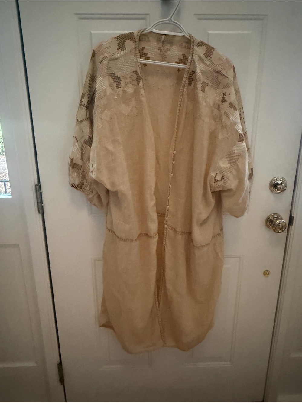 Free People Beige Boho Open Front Kimono